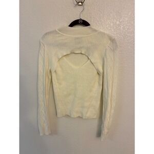 Jolie & Joy Cream Ribbed Cable Knit Cutout Mock Neck Sweater Womens Large Ivory